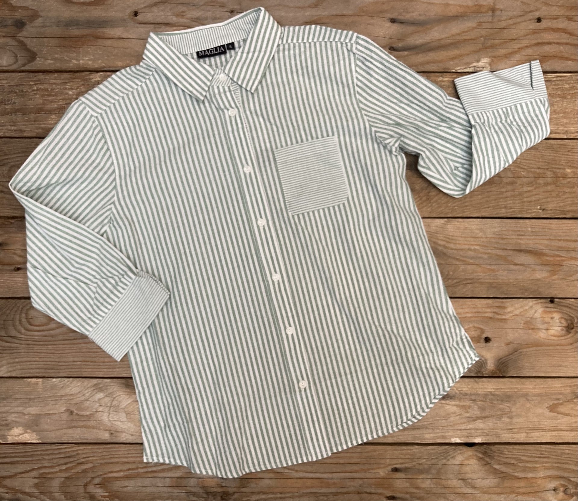 Womens Maglia Striped Cotton Shirt - Sage or Blush (6924173213773)