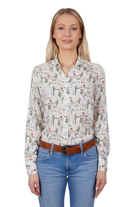 Womens Wrangler Sadie LS Shirt - Cactus Print (7336667578445)