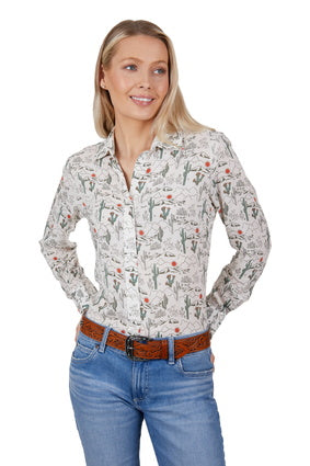 Womens Wrangler Sadie LS Shirt - Cactus Print (7336667578445)