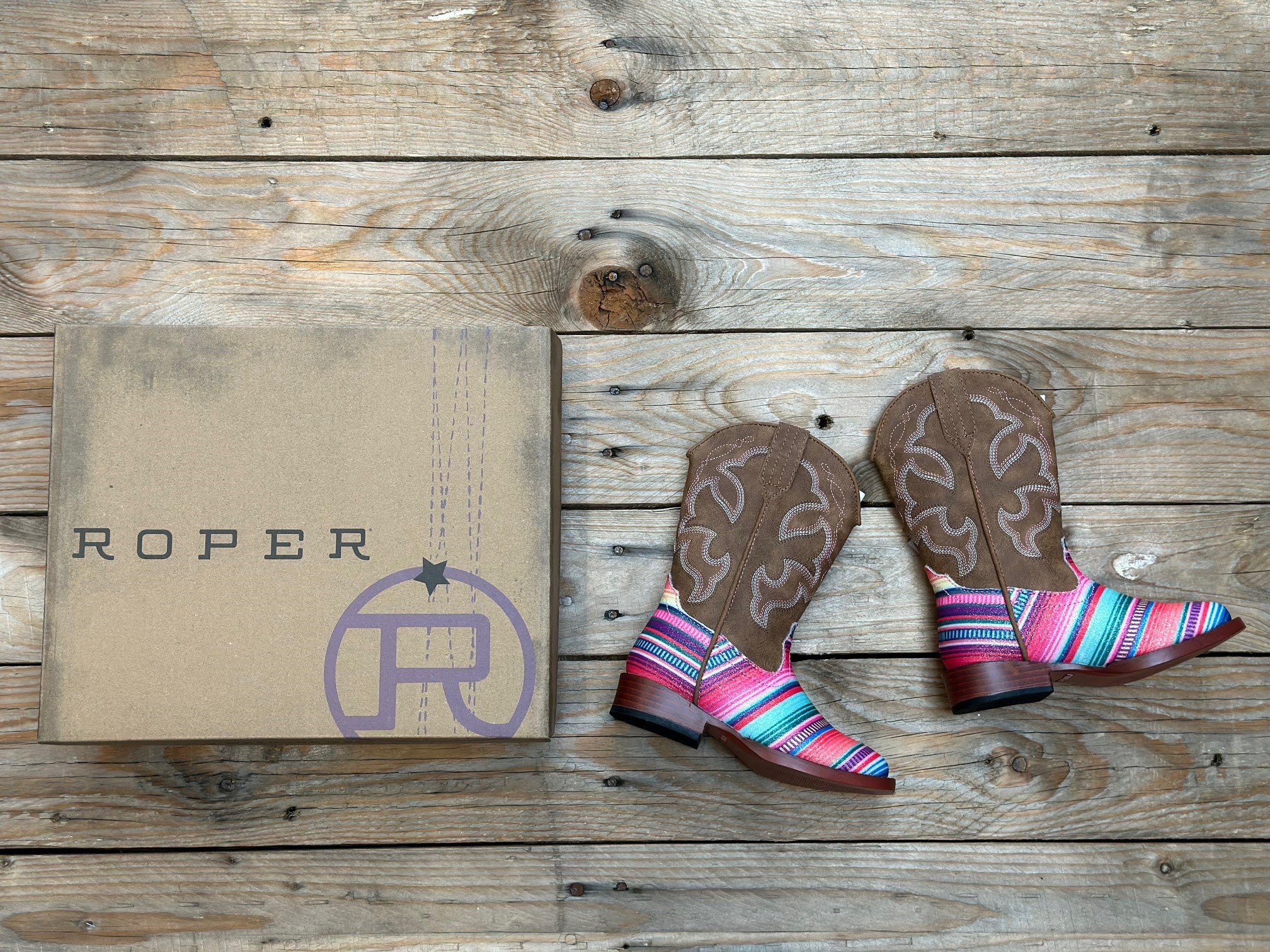 Kids Roper Glitter Serape Boot - Tan / Serape (7548477898829)