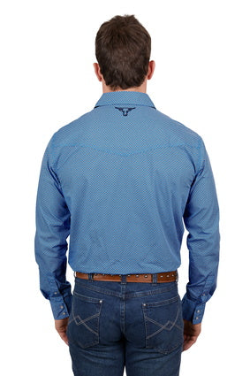 Mens Pure Western Seth LS Shirt - Royal / Orange (7327689736269)
