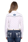 Womens Pure Western Shawna Embroidered Long Sleeve Shirt - Ivory