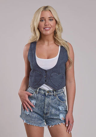 Womens Roper 5 Star Collection Heart Pocket Shrunken Vest - Denim