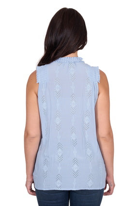 Womens Wrangler Simone Short Sleeve Blouse - Light Blue (7553533018189)