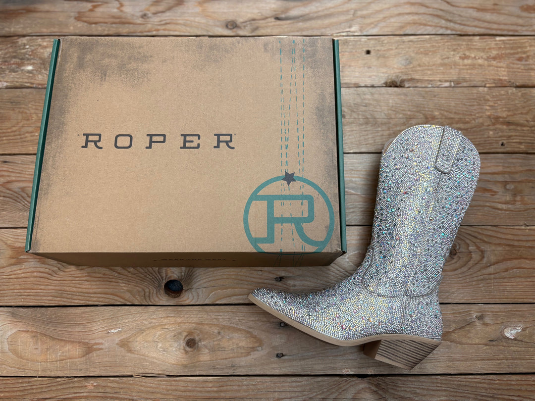 Womens Roper Nettie Crystal Western Boot - Silver