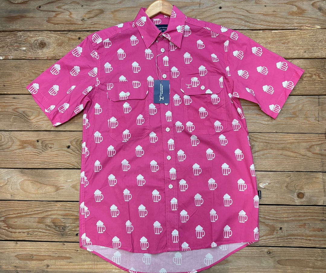 Mens Just Country Jordan Full Button Short Sleeve Party / Workshirt - Rose Brew (7552857047117)
