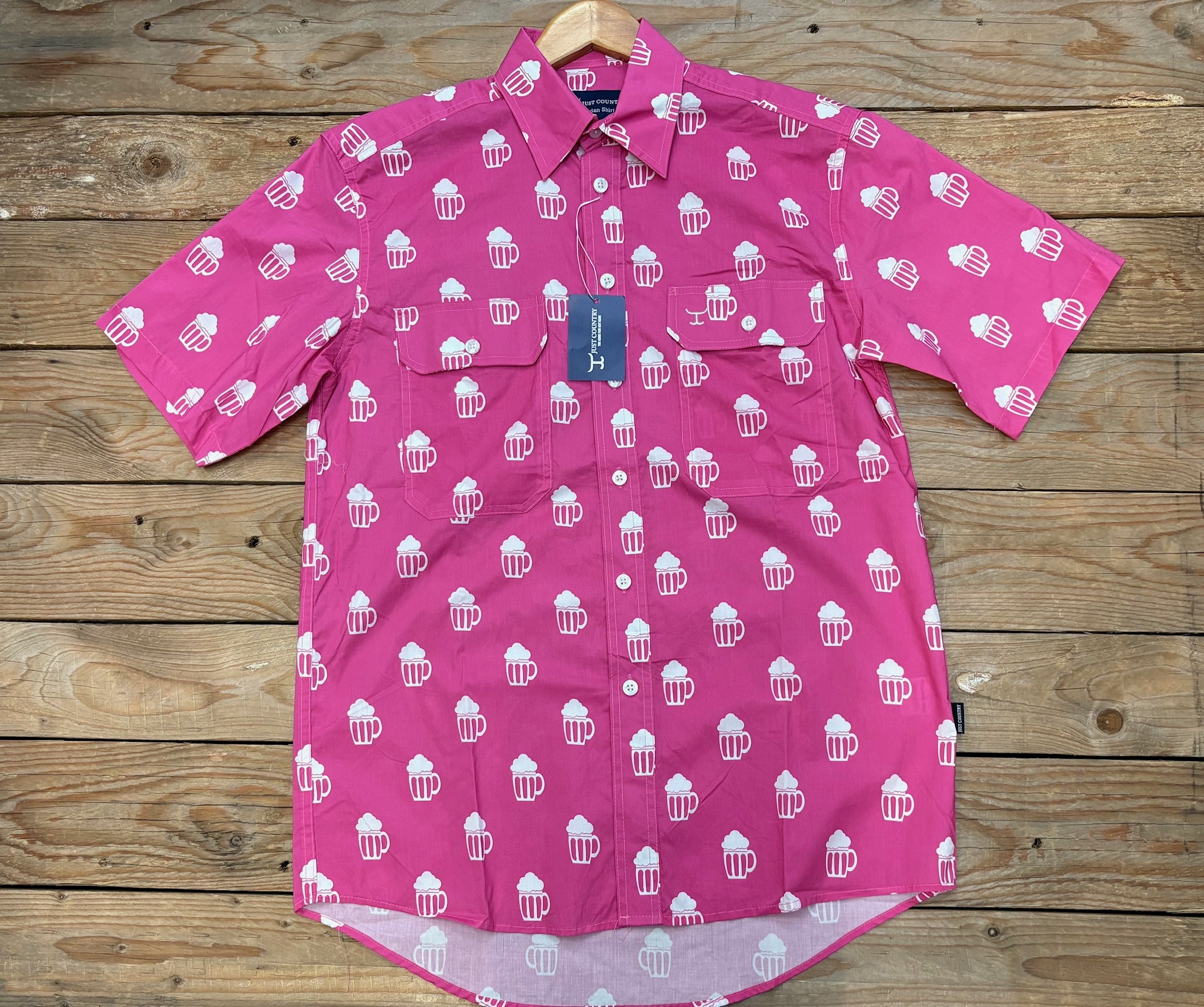 Mens Just Country Jordan Full Button Short Sleeve Party / Workshirt - Rose Brew (7552857047117)
