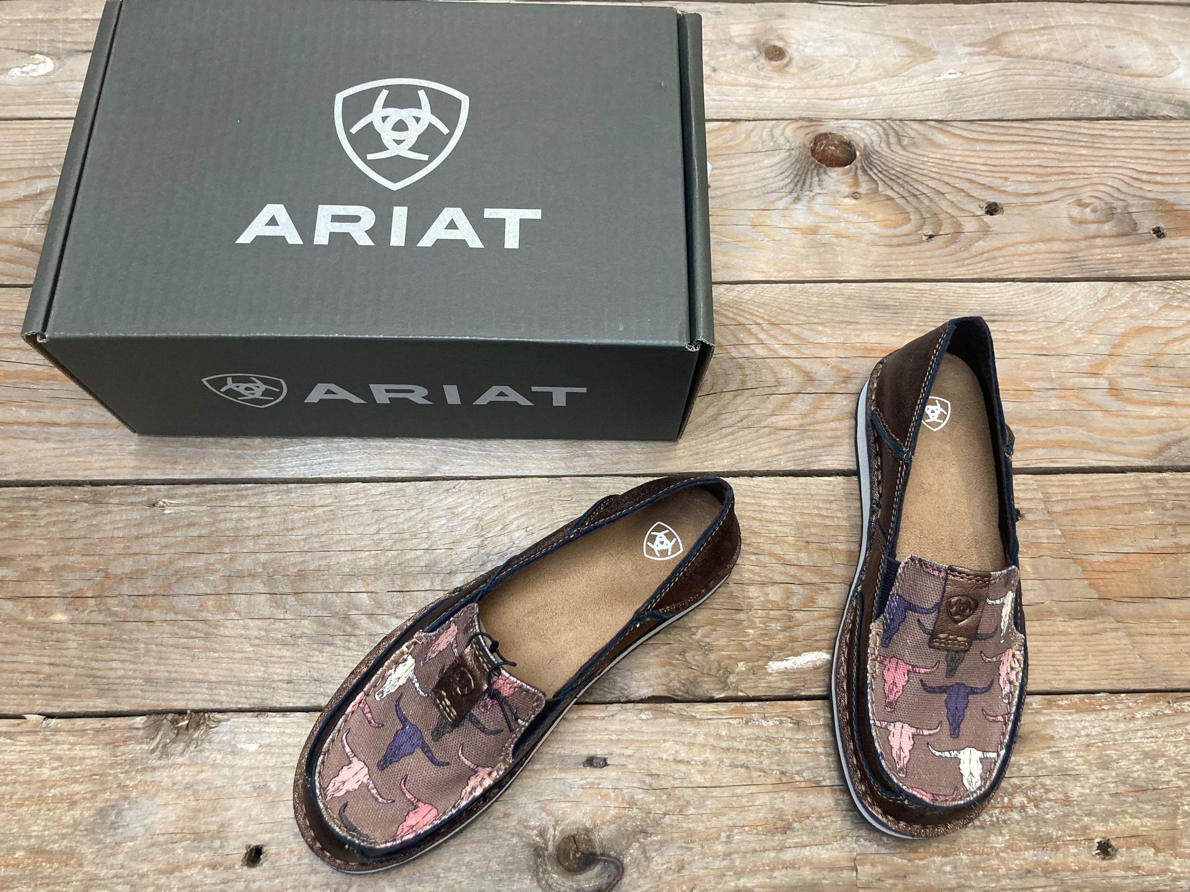 Womens Ariat Cruiser Slip on Shoe - Metallic Bronze / Pink Steerhead Print (7336675639373)