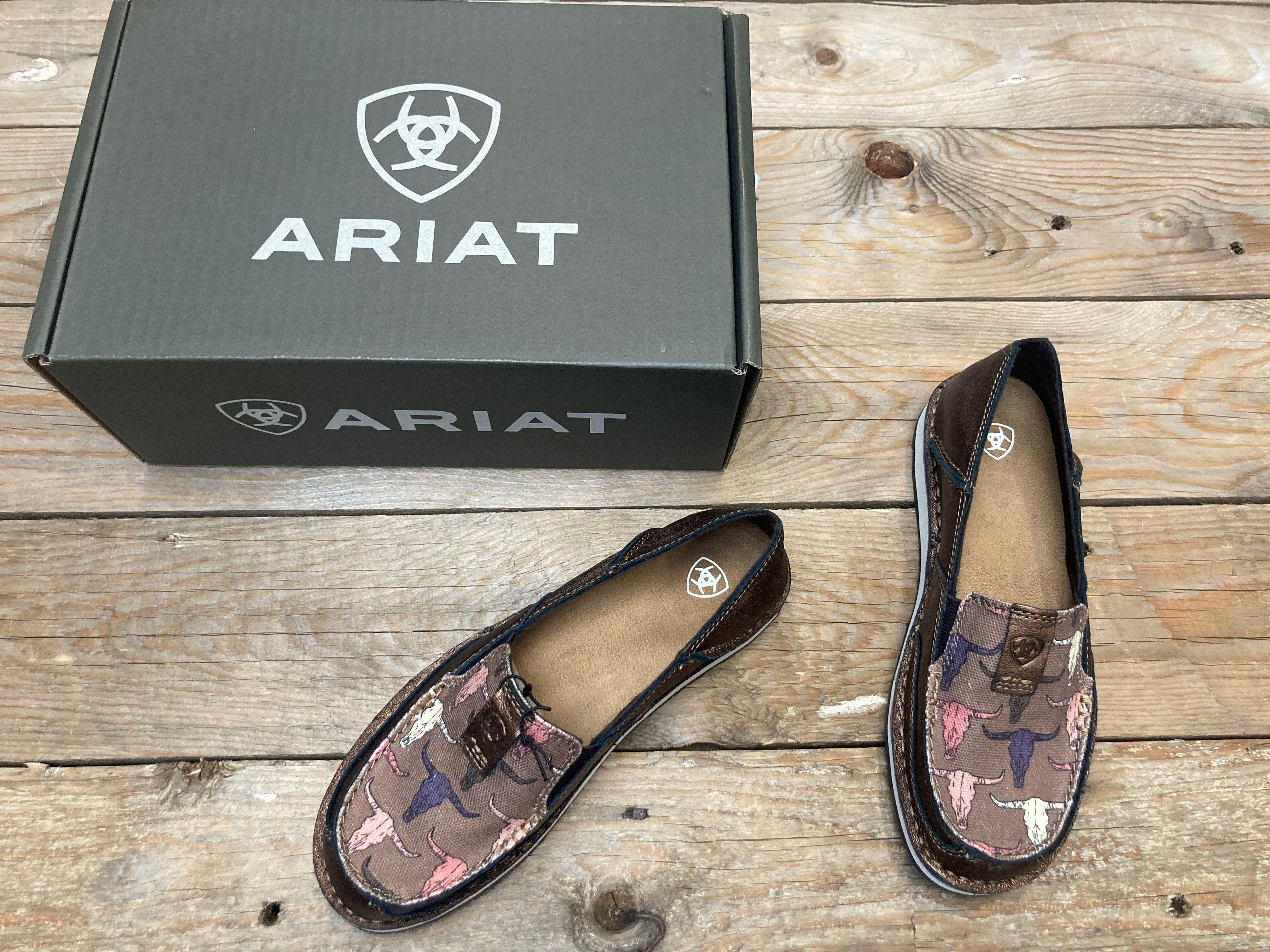 Womens Ariat Cruiser Slip on Shoe - Metallic Bronze / Pink Steerhead Print (6795260887117)