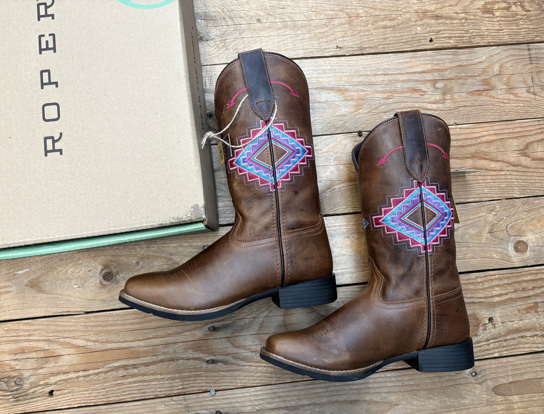 Womens Roper Sundance Brown Leather Western Boot