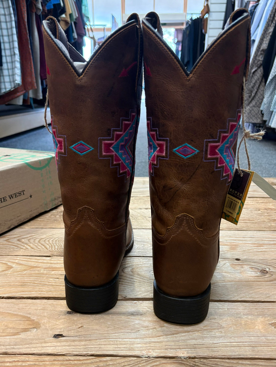 Womens Roper Sundance Brown Leather Western Boot