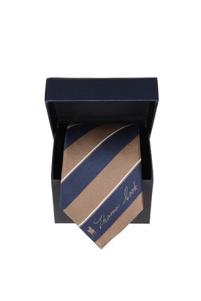 Mens Thomas Cook Clyde Striped Tie - Tan / Navy (7225636126797)