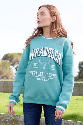 Womens Wrangler Tabitha Crew Neck Sweater Jumper - Turquoise (7511288053837)