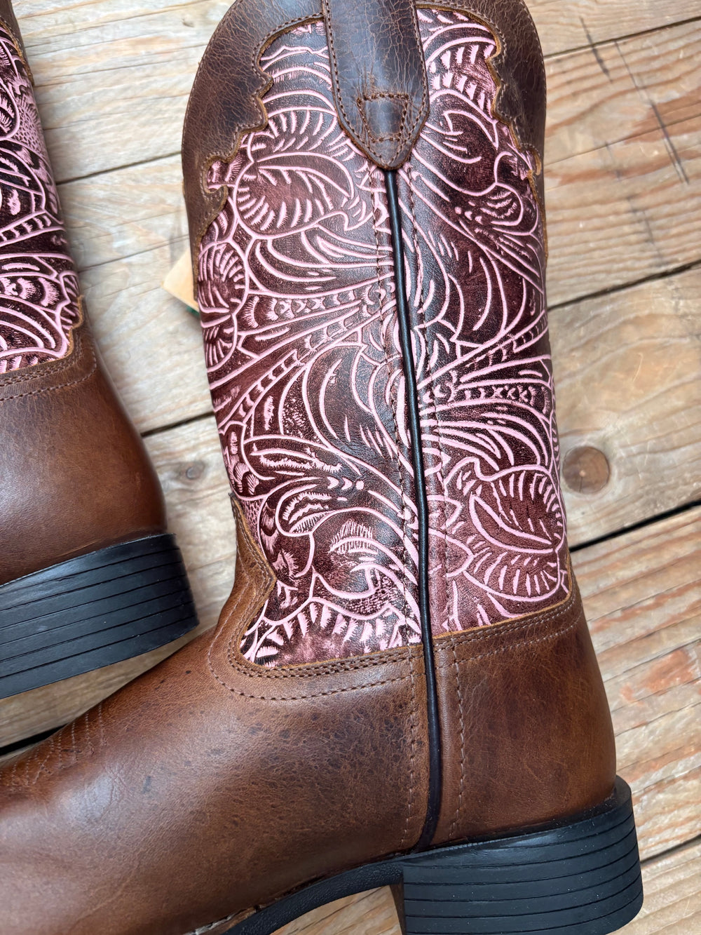 Womens Roper Tanglewood Leather Western High Top Boot - Tan or Brown / Pink