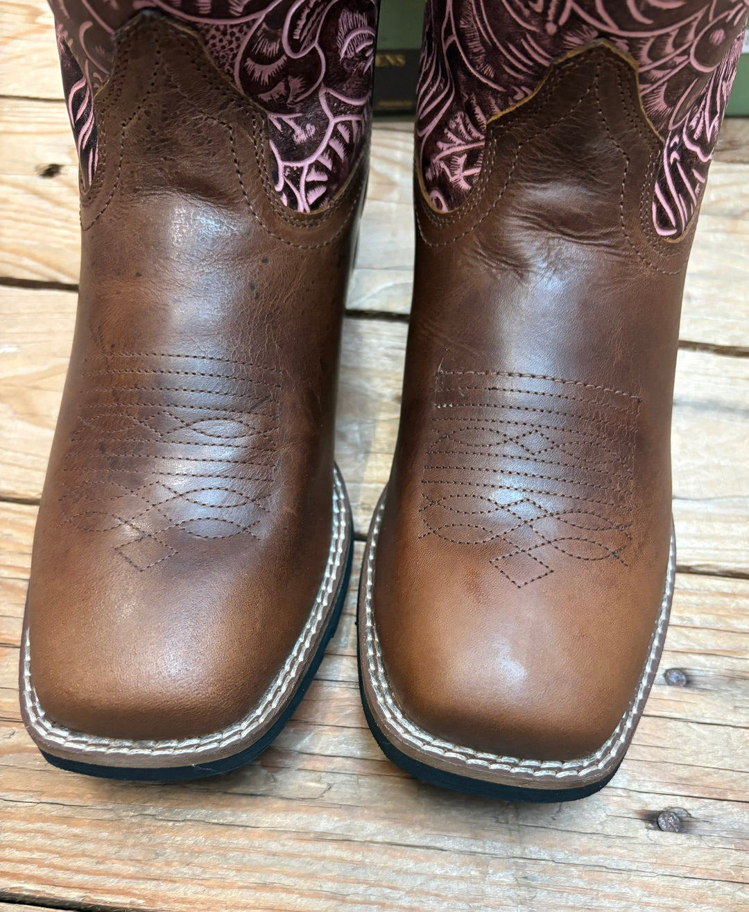 Womens Roper Tanglewood Leather Western High Top Boot - Tan or Brown / Pink