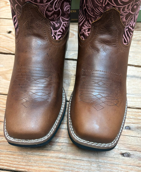 Womens Roper Tanglewood Leather Western High Top Boot - Tan or Brown / Pink
