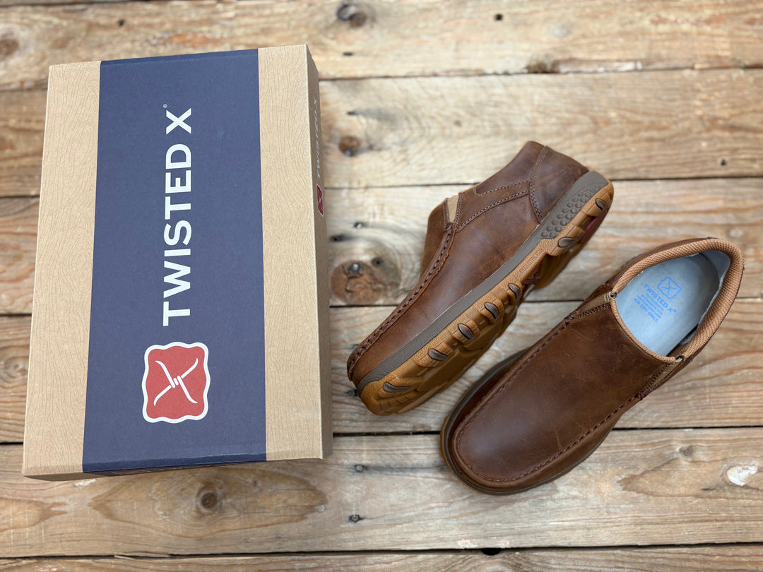 Mens Twisted X Cell Stretch Slip on Moc Shoe - Brown