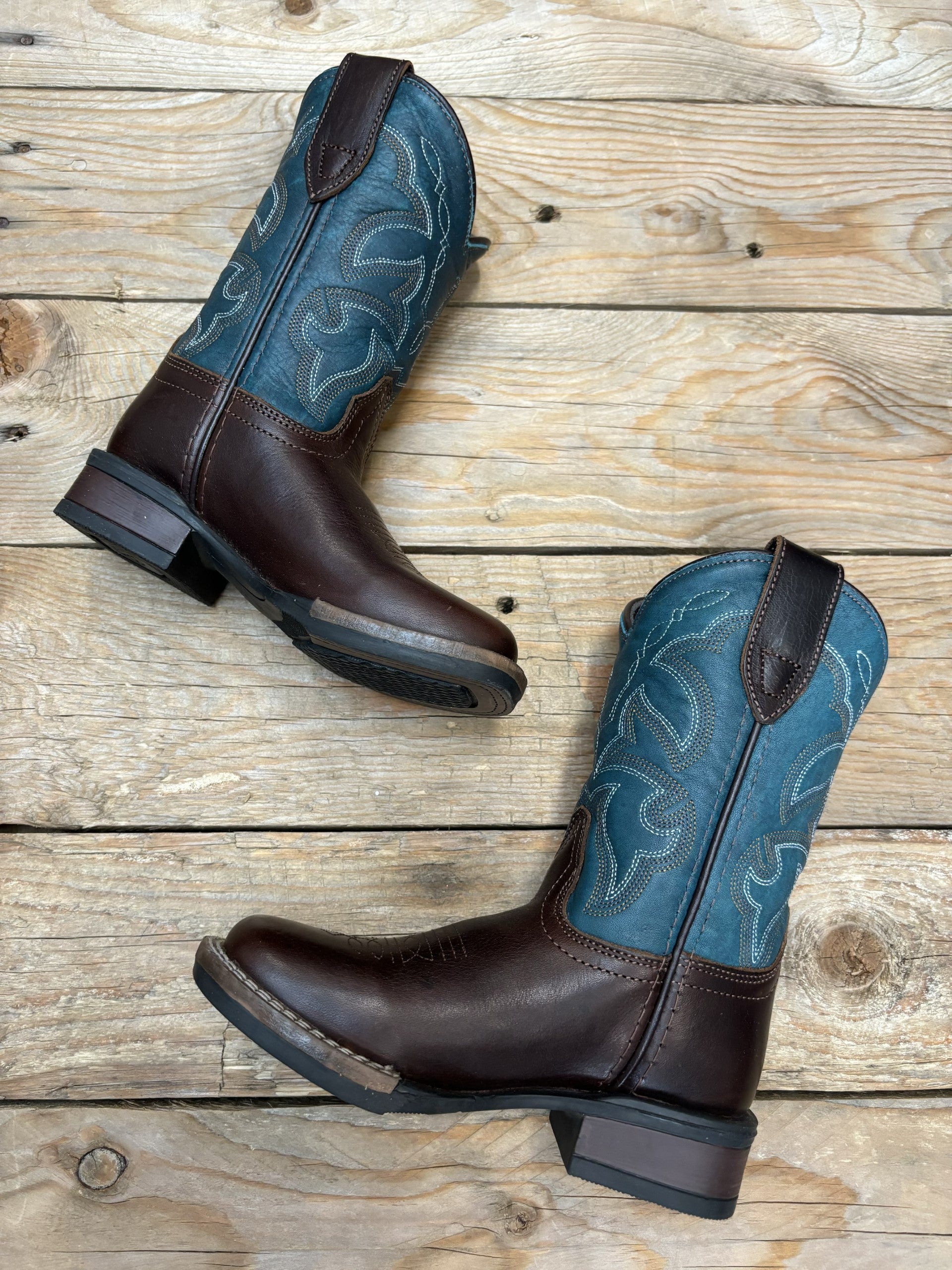 Kids Roper Monterey Leather Boot - Brown / Teal (6833684054093)