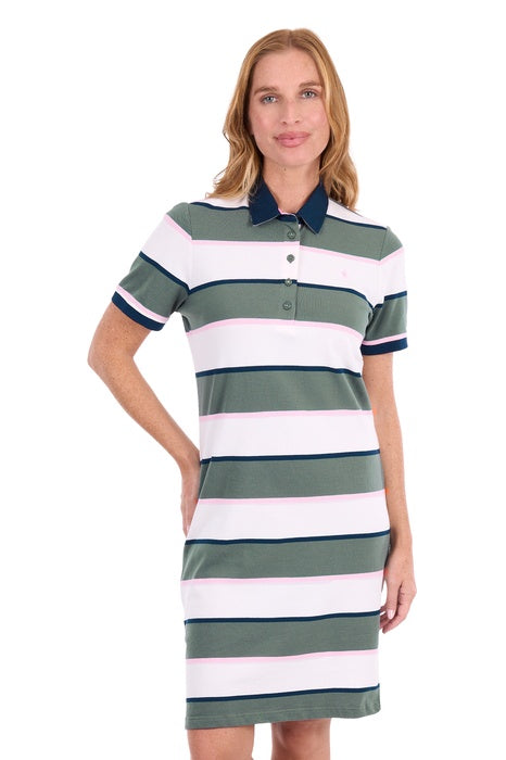 Womens Thomas Cook Trisha Short Sleeve Polo Dress - Khaki / Multi