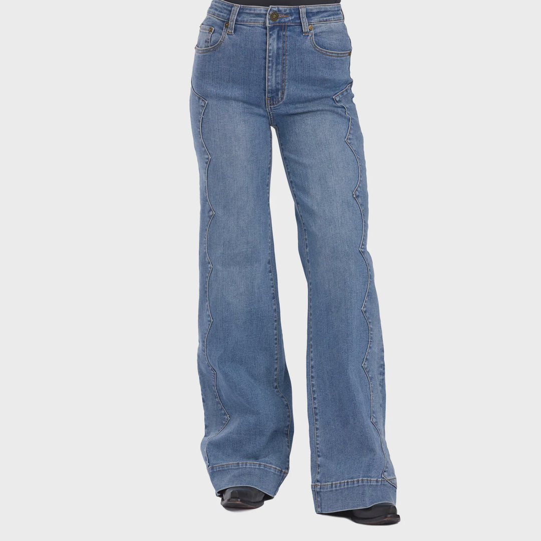 Womens Tin Haul 870 Claire Seam Yoke Wide Leg Denim Jean - Blue