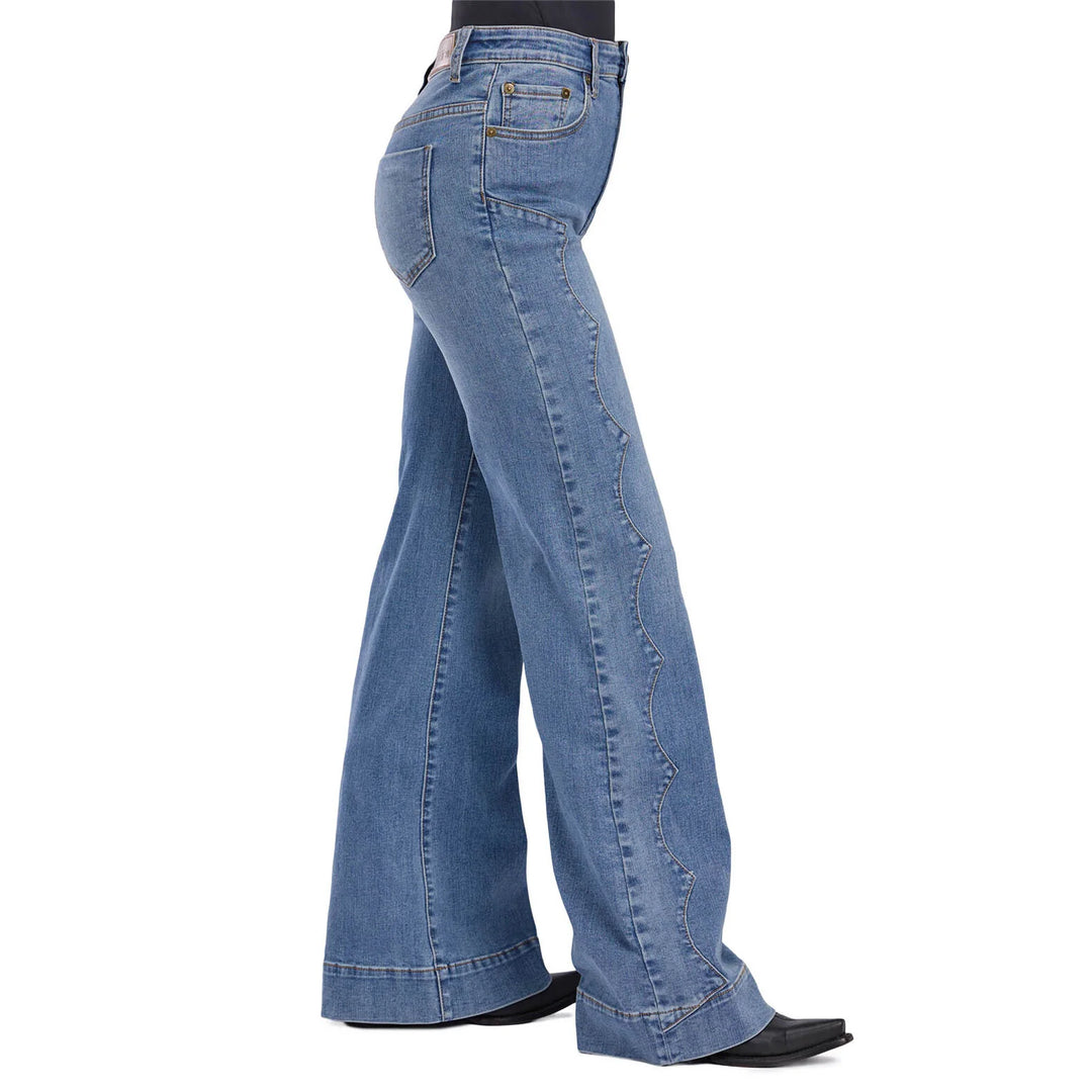 Womens Tin Haul 870 Claire Seam Yoke Wide Leg Denim Jean - Blue
