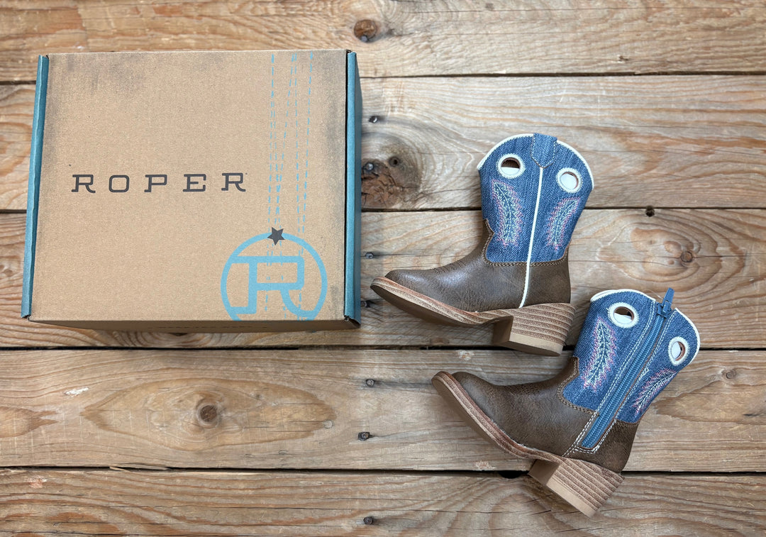 Toddler Roper Willow Boot - Brown / Blue Denim
