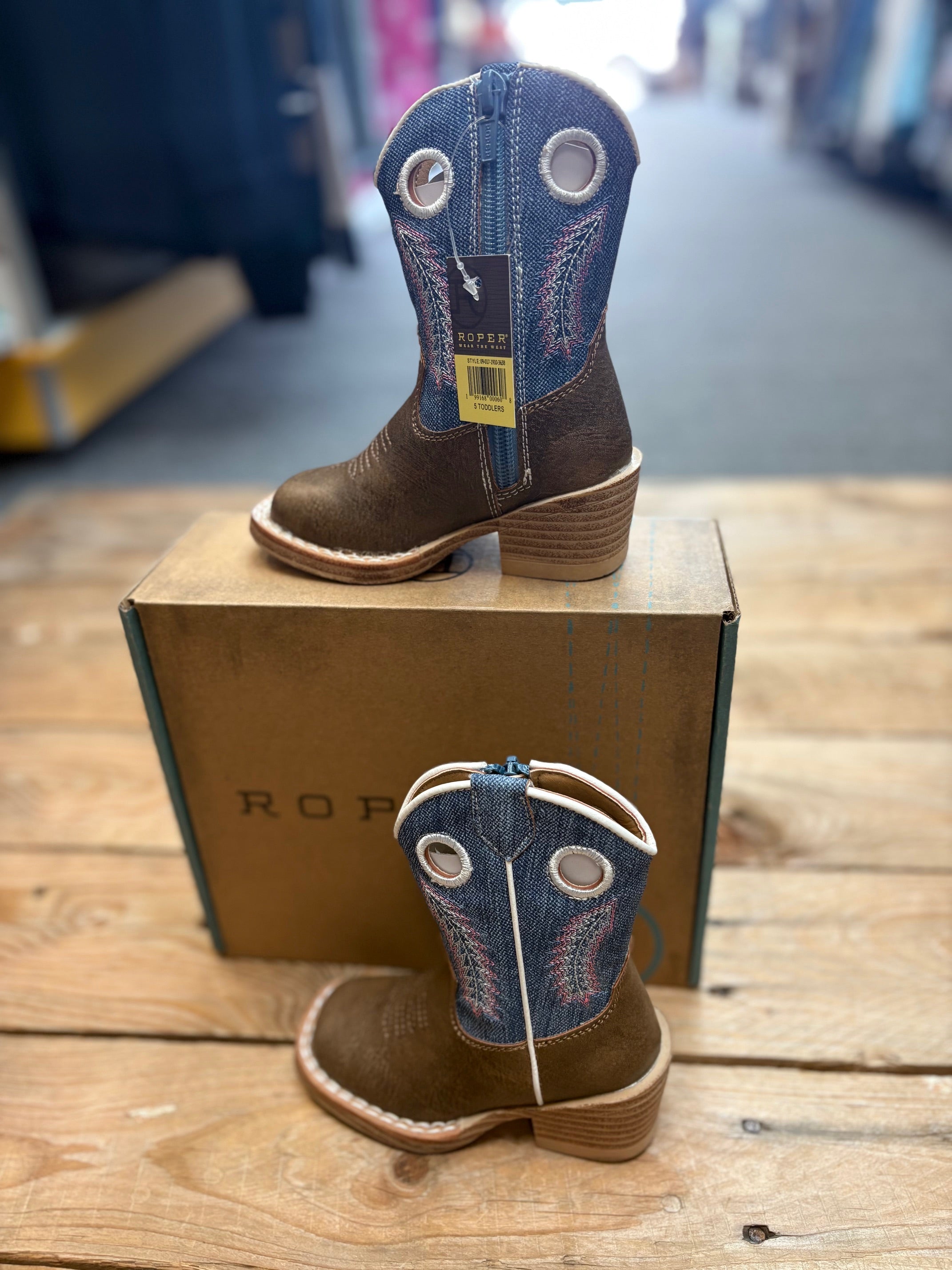 Toddler Roper Willow Boot - Brown / Blue Denim