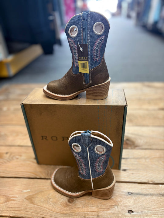 Toddler Roper Willow Boot - Brown / Blue Denim