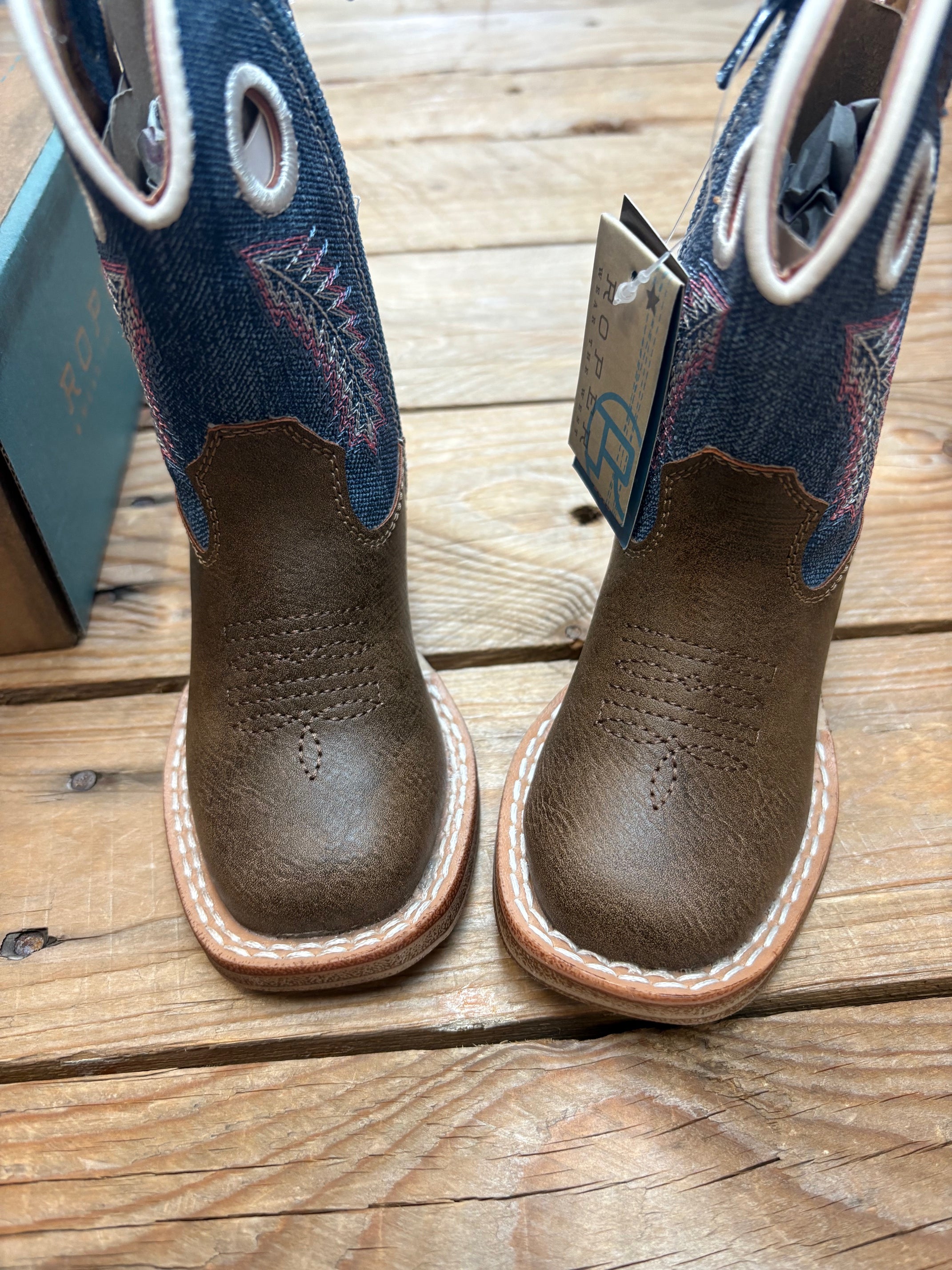 Toddler Roper Willow Boot - Brown / Blue Denim