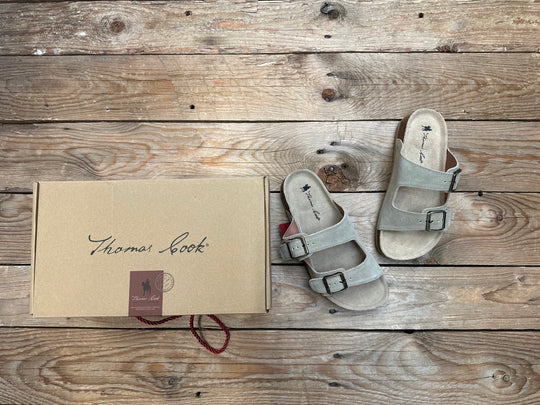 Womens Thomas Cook Trinity Suede Buckle Sandal - Taupe