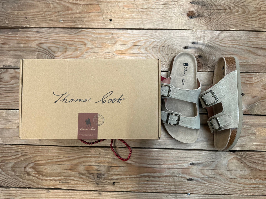 Womens Thomas Cook Trinity Suede Buckle Sandal - Taupe