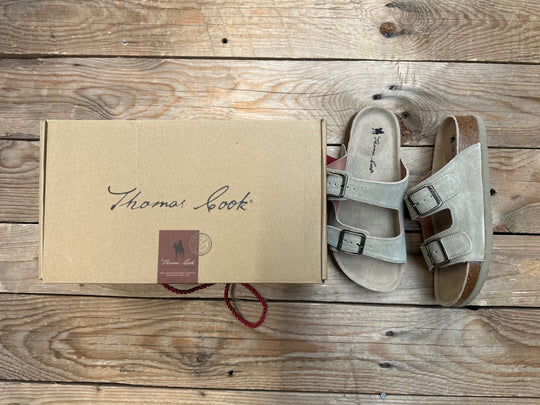 Womens Thomas Cook Trinity Suede Buckle Sandal - Taupe