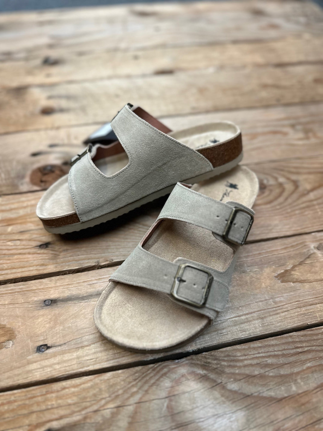Womens Thomas Cook Trinity Suede Buckle Sandal - Taupe