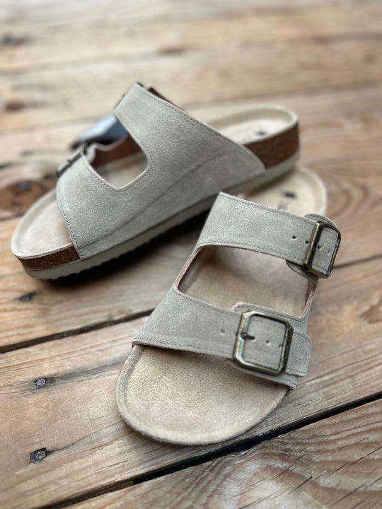 Womens Thomas Cook Trinity Suede Buckle Sandal - Taupe