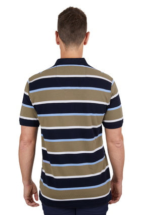 Mens Thomas Cook Troy 1 Pocket Striped Polo Shirt - Navy / Tan (7351243767885)