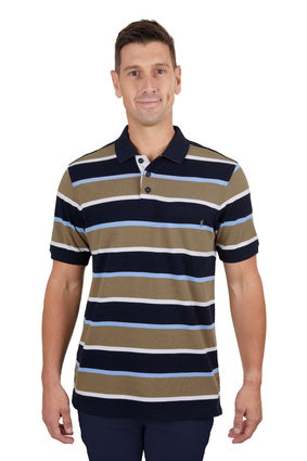 Mens Thomas Cook Troy 1 Pocket Striped Polo Shirt - Navy / Tan (7351243767885)