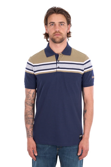 Mens Wrangler Tyrone 1 pocket Polo Shirt - Navy / Tan