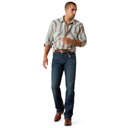 Mens Ariat Retro Hesperus Fitted Snap Close Long Sleeve Shirt - Aquifer Plaid
