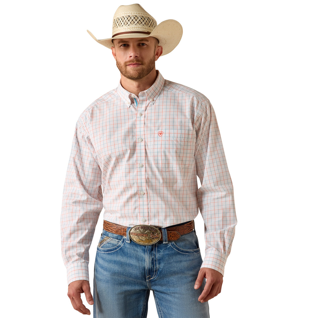 Mens Ariat Pro Series Jason Classic Fit Long Sleeve Shirt- White Plaid