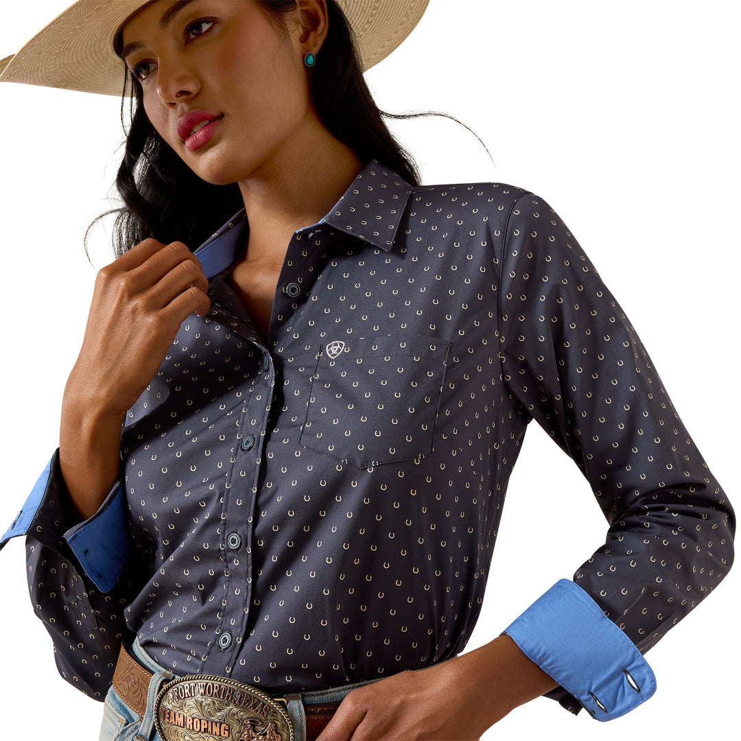 Womens Ariat Kirby Long Sleeve Shirt - Ombre Blue Horseshoe