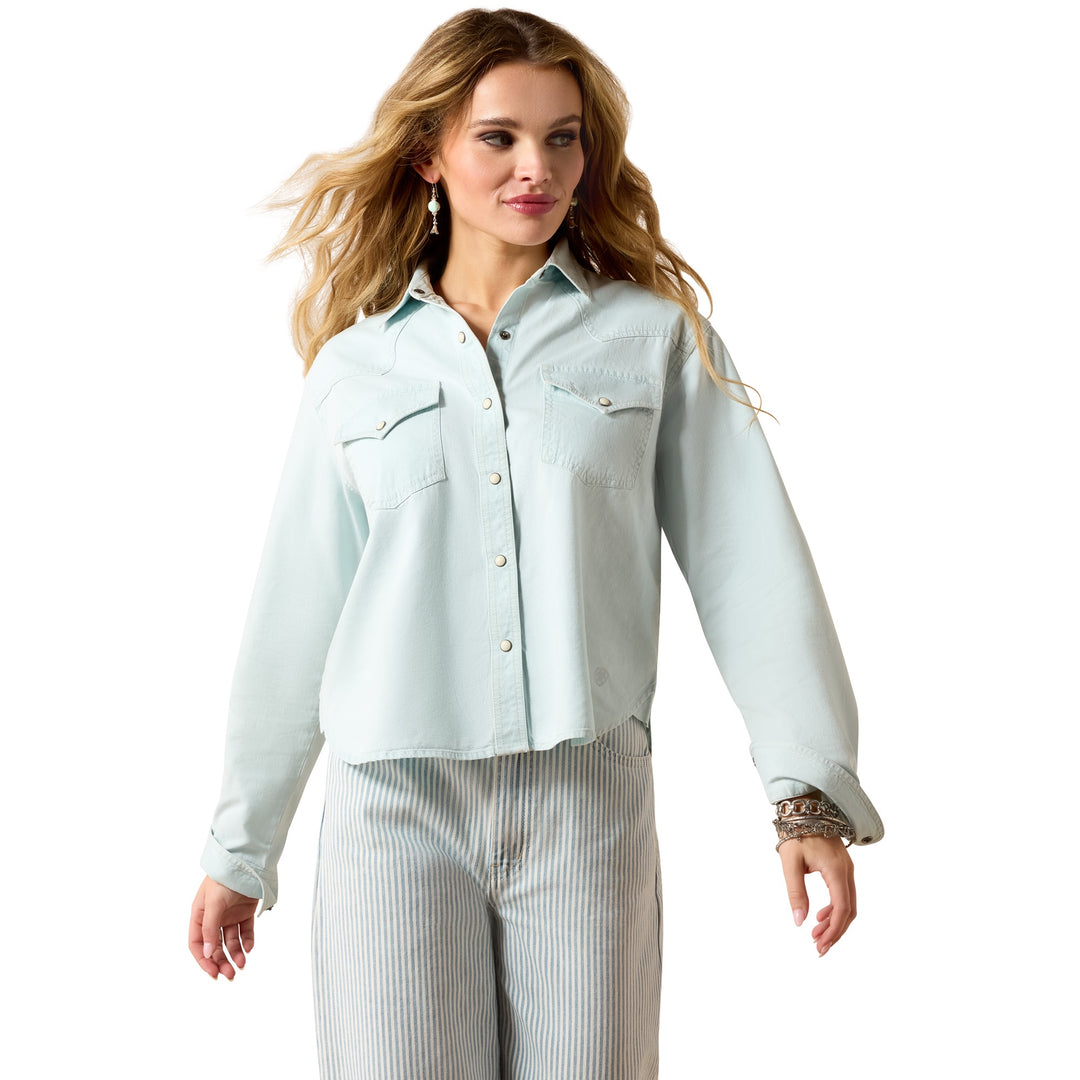Womens Ariat Asheville Snap Long Sleeve Denim Shirt - Light Wash Indigo