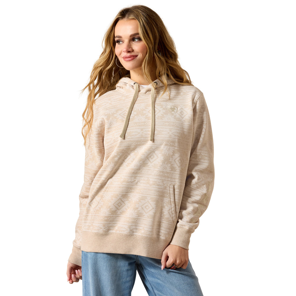 Womens Ariat Logo 2.0 Hoodie Jumper - Khaki Heather Southwest Print