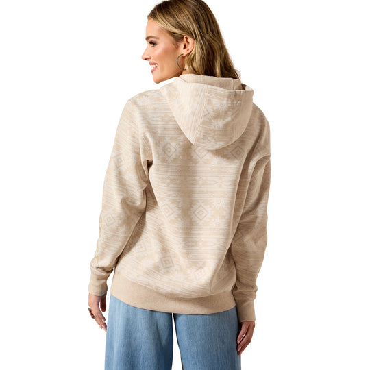 Womens Ariat Logo 2.0 Hoodie Jumper - Khaki Heather Southwest Print