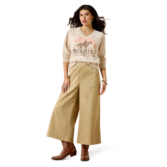 Womens Ariat Victoria Sweatshirt Jumper - Khaki Heather Horse Wild and Free