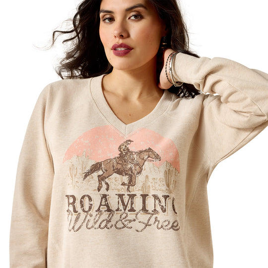 Womens Ariat Victoria Sweatshirt Jumper - Khaki Heather Horse Wild and Free
