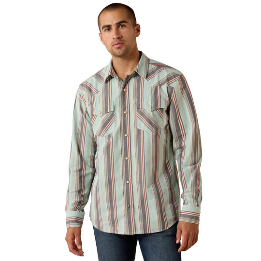 Mens Ariat Retro Hesperus Fitted Snap Close Long Sleeve Shirt - Aquifer Plaid