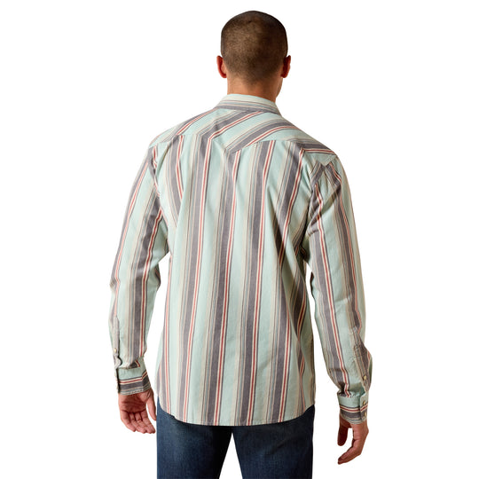 Mens Ariat Retro Hesperus Fitted Snap Close Long Sleeve Shirt - Aquifer Plaid