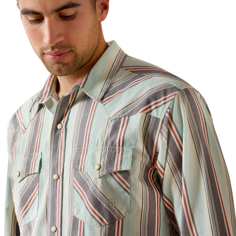 Mens Ariat Retro Hesperus Fitted Snap Close Long Sleeve Shirt - Aquifer Plaid
