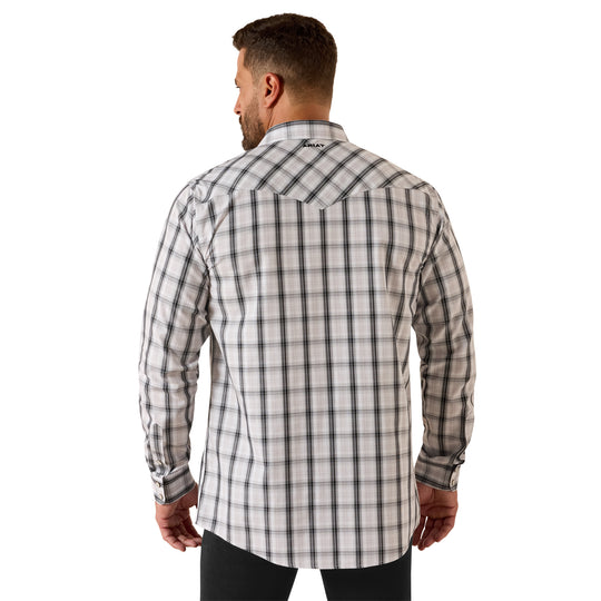 Mens Ariat Wrinkle Free Ari Fitted Snap Closure Long Sleeve Shirt - White Plaid