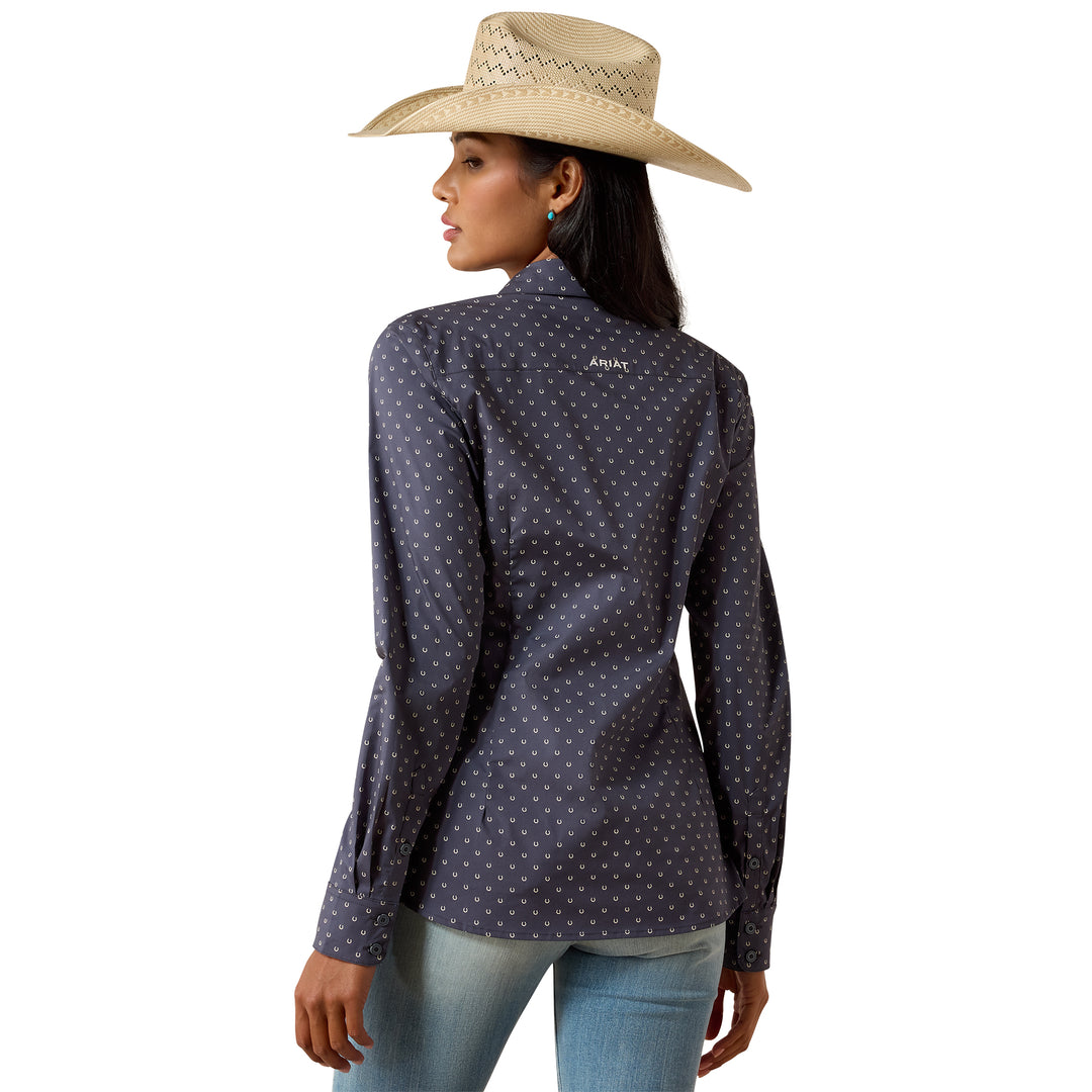 Womens Ariat Kirby Long Sleeve Shirt - Ombre Blue Horseshoe